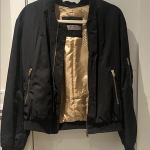 Zara Black Bomber Jacket with Gold Accents - size M